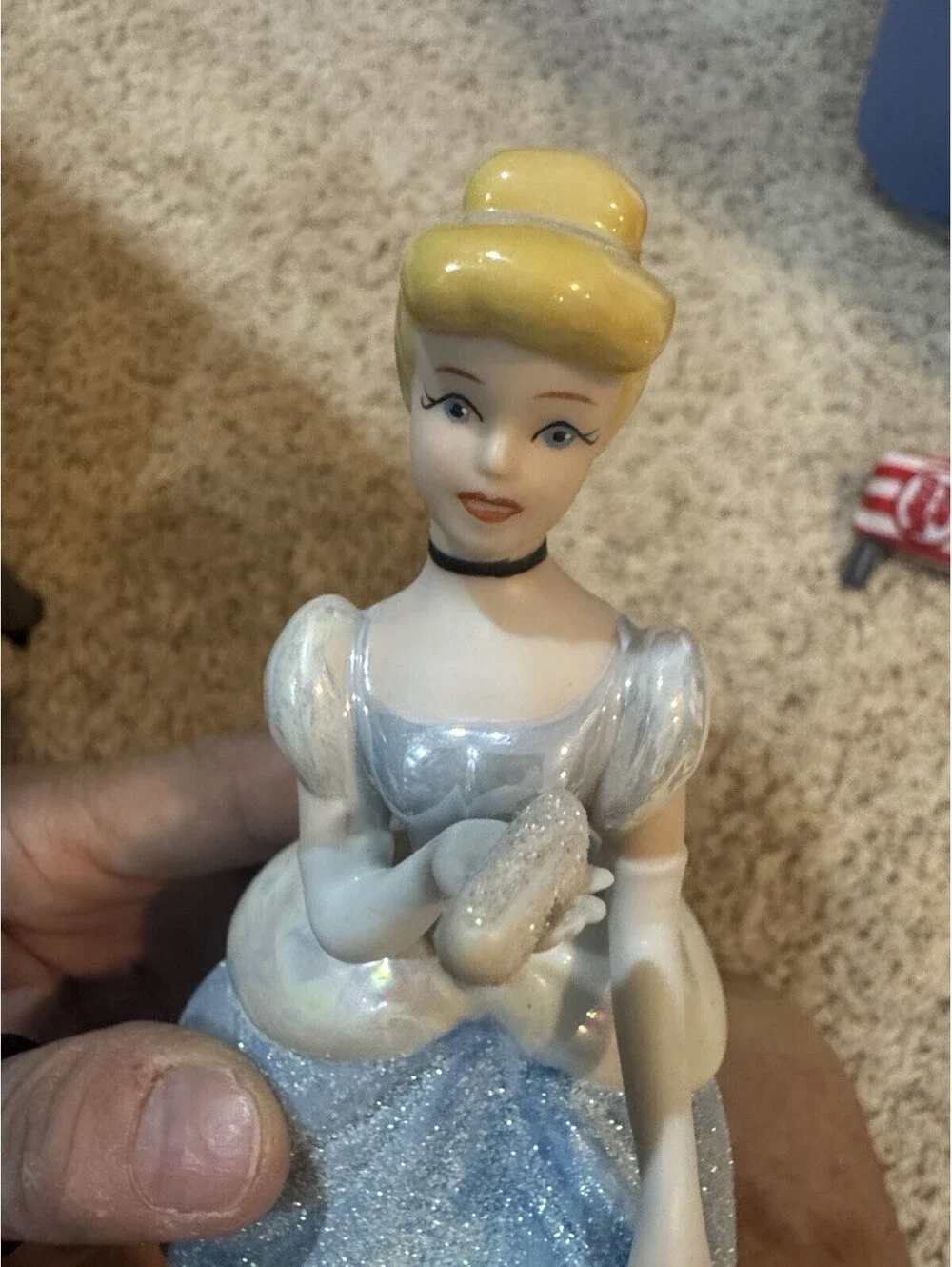 Disney Cinderella Figurine Blue Glitter Dress White Gloves 7-9.9